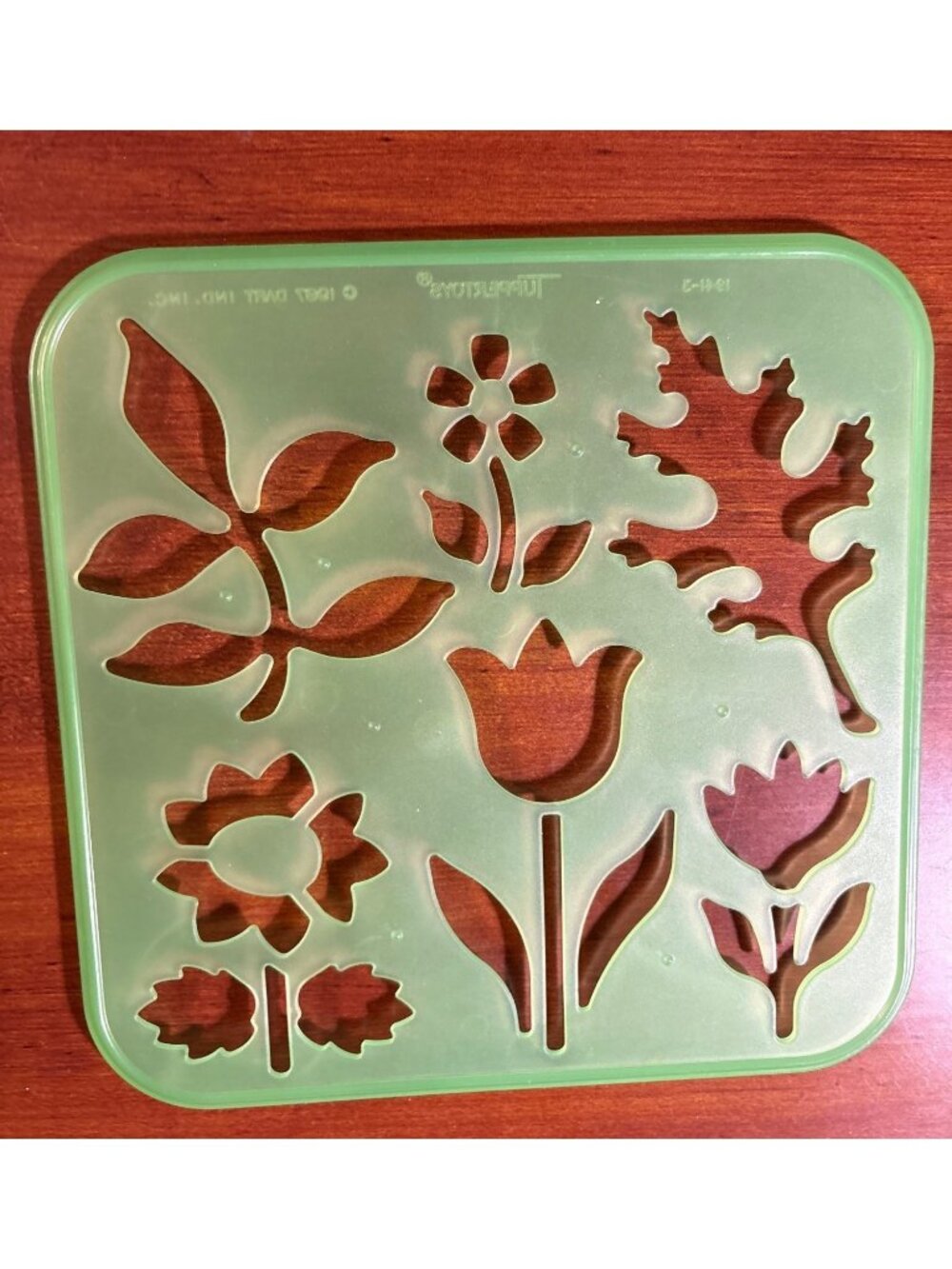 Vintage 1985 Tupperware Green Floral Stencil Set For Crafting & Scrapbooking